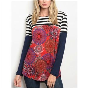Long Sleeve Top With Stripes And Pattern